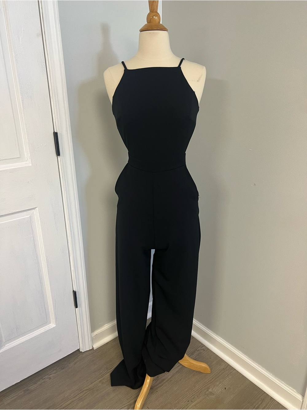 Lulus Black Something To Behold Backless Wide-Leg Jumpsuit Size XS